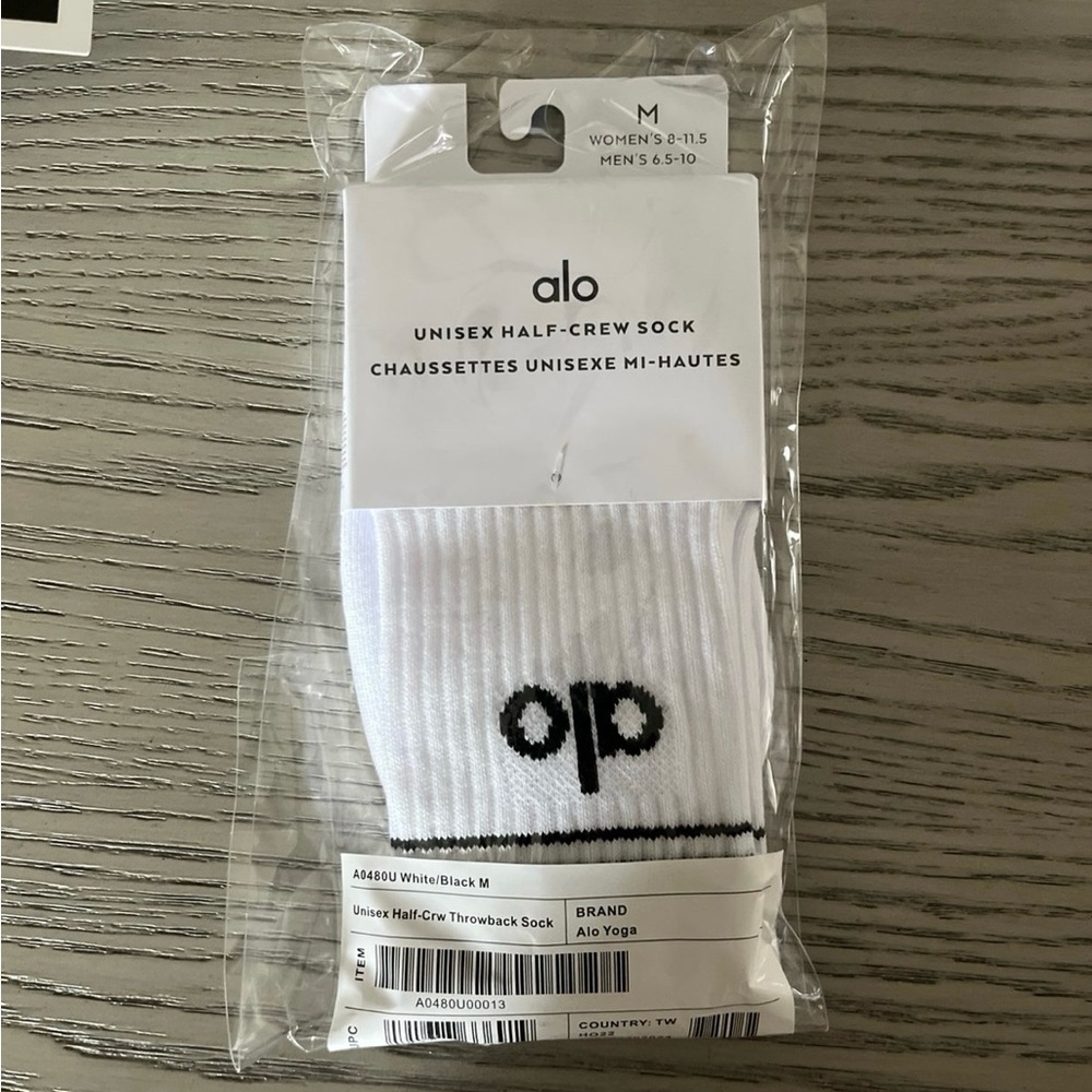 ALO Yoga White Athletic Socks with Black Accents - Picture 3 of 5
